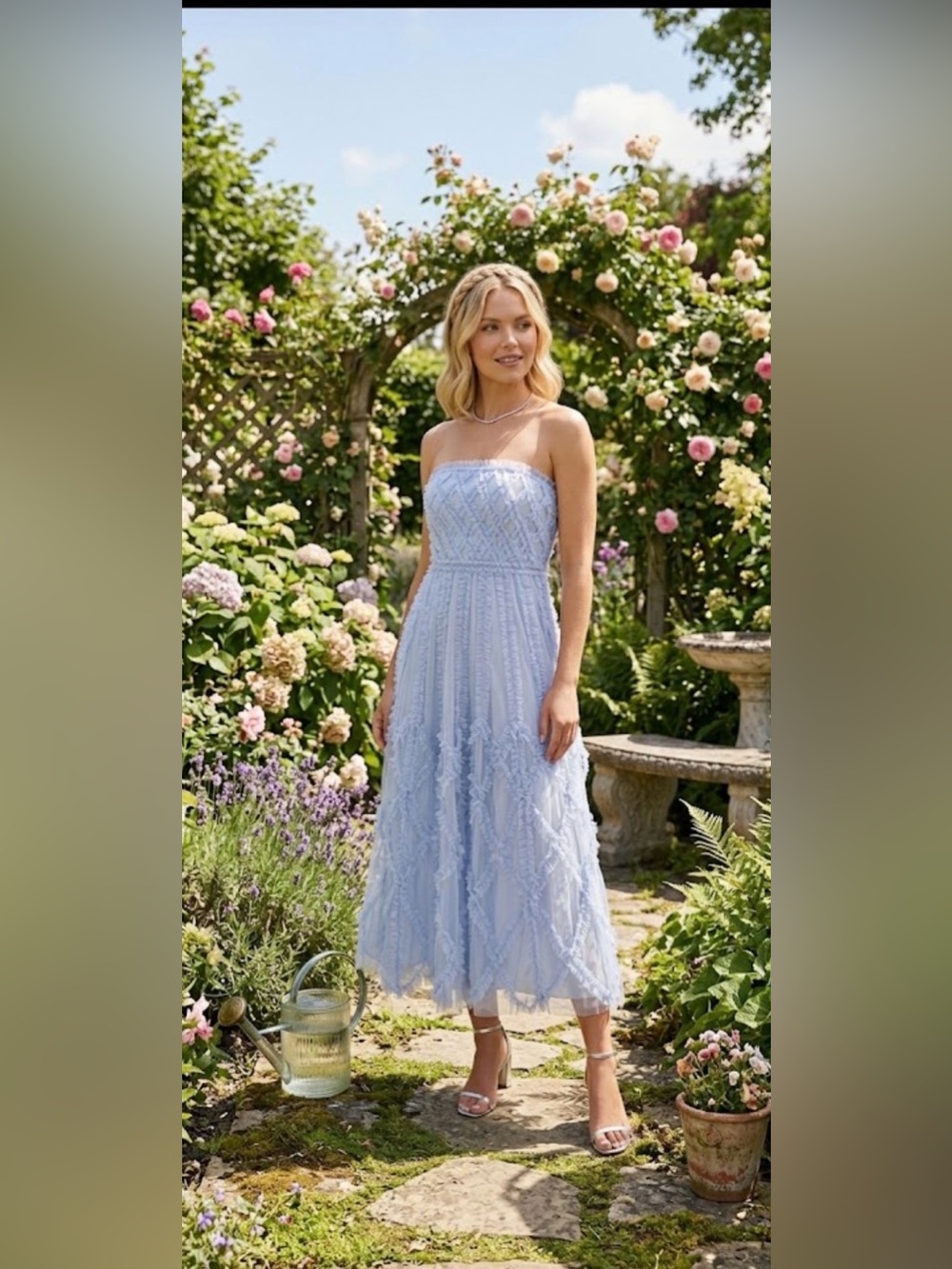 Mac Duggal Strapless Ruffled Midi Dress in Periwinkle - Picture 6 of 8